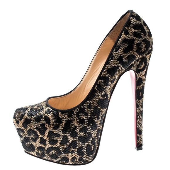 Christian Louboutin Two Tone Leopard Weave Raffia Daffodile Platform Pumps - Picture 2 of 4